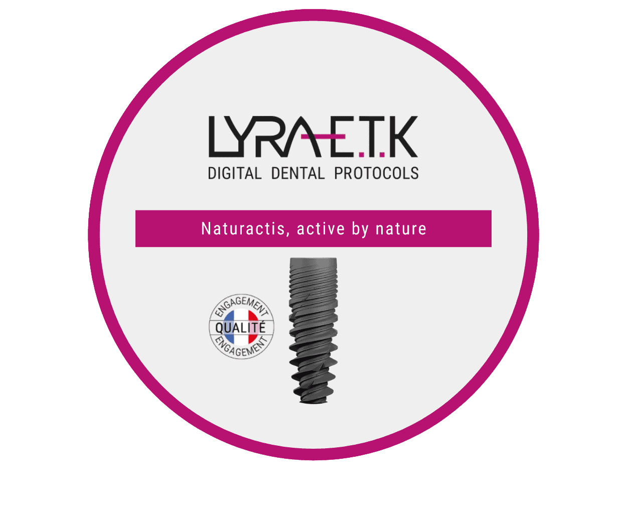 Implant dentar me logon dhe markën e protokollit Lyra-ETK.