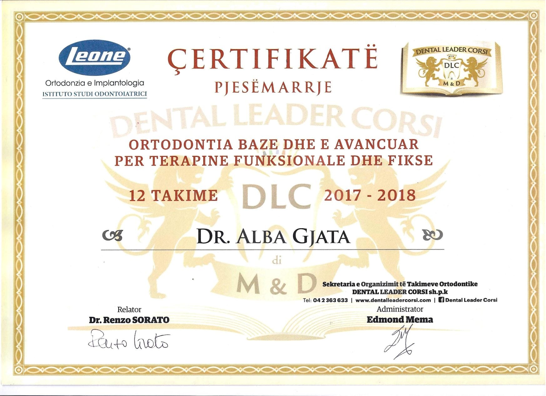 Dental certification for advanced orthodontics and smile design by Dr. Albab Agata.
